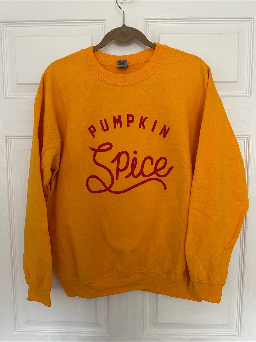 Novelty Orange Crewneck Sweatshirt with Red "Pumpkin Spice" Graphic